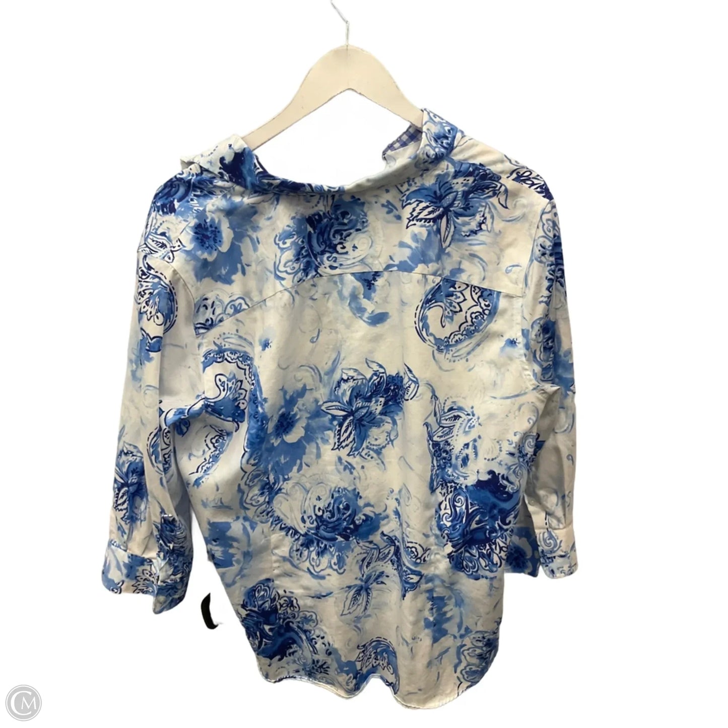 Top 3/4 Sleeve By Chaps In Blue & White, Size: 1x