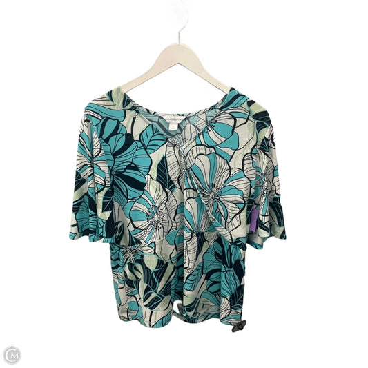 Top Short Sleeve By Liz Claiborne In Blue & White, Size: L