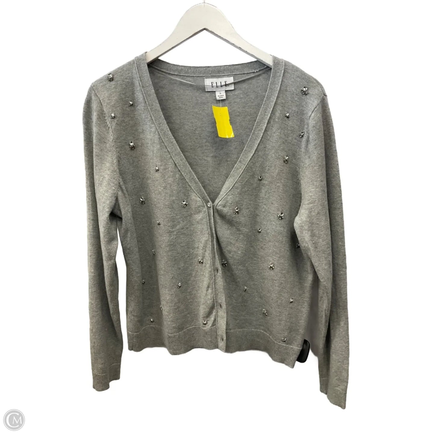 Sweater Cardigan By Elle In Grey, Size: Xl