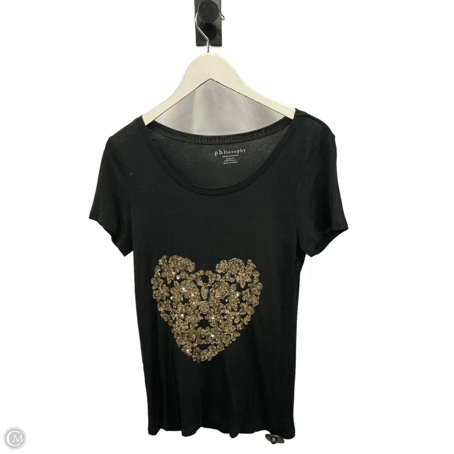 Top Short Sleeve By Philosophy In Black & Gold, Size: M