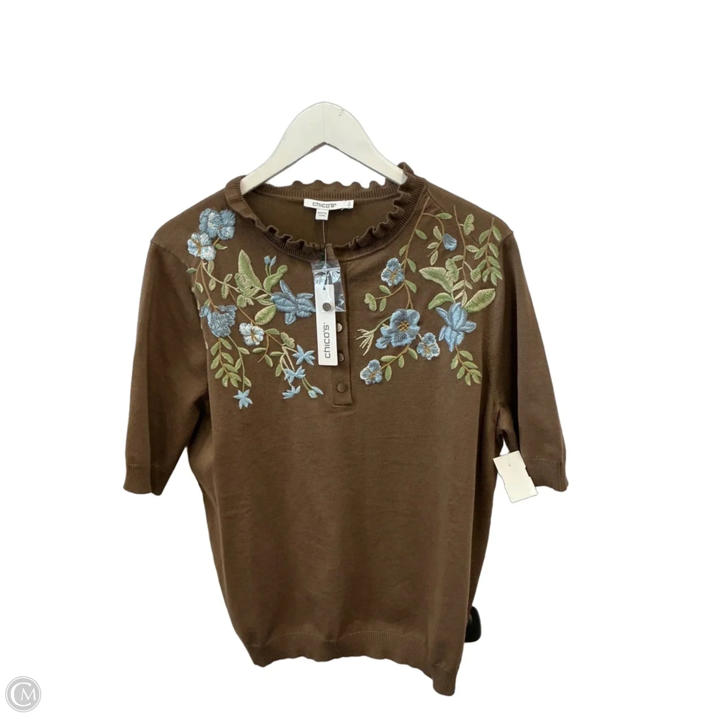 Sweater Short Sleeve By Chicos In Brown, Size: L