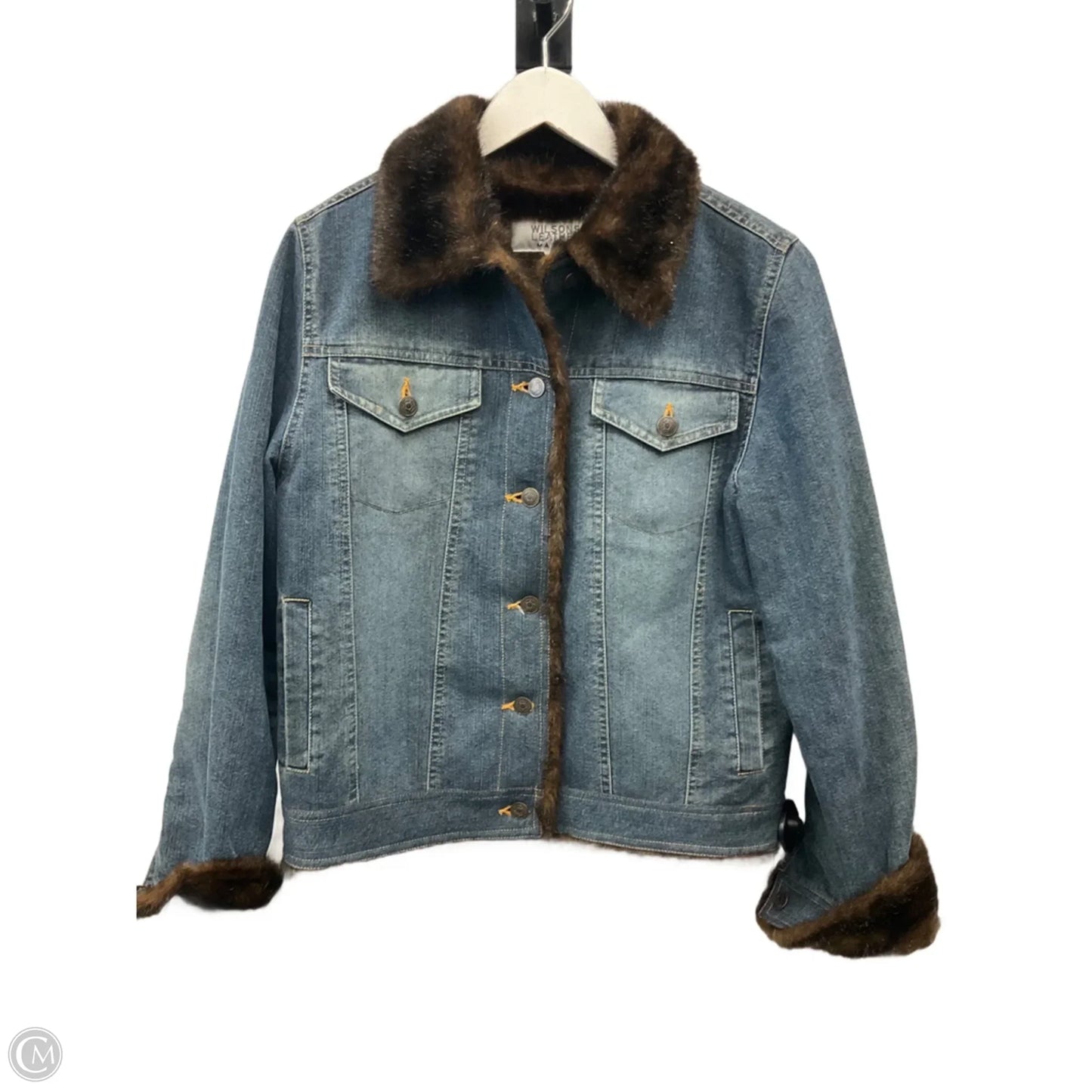 Jacket Faux Fur & Sherpa By Wilsons Leather In Blue Denim, Size: S