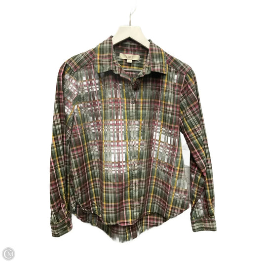 Top Long Sleeve By Loft In Plaid Pattern, Size: S