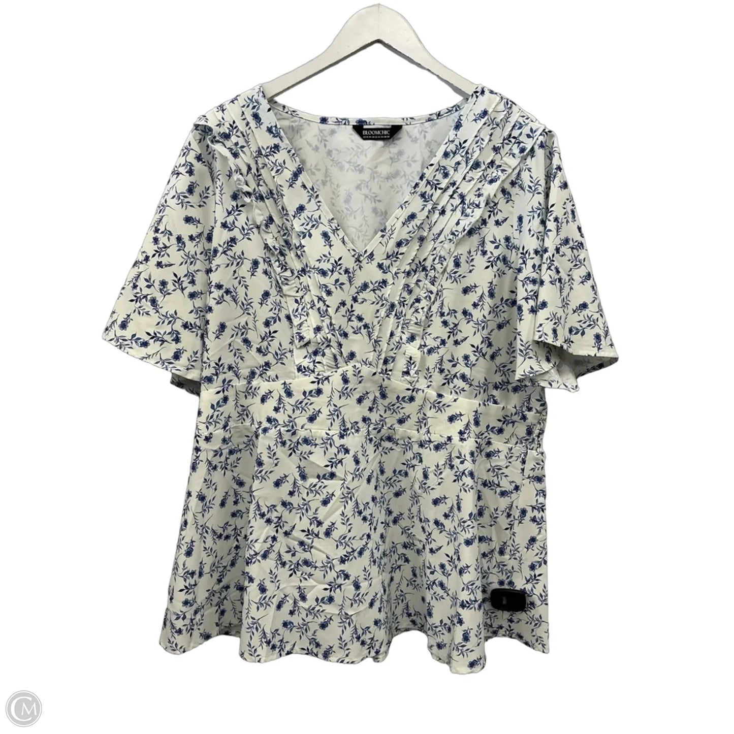 Top Short Sleeve By Bloomchic In Blue & White, Size: 2x