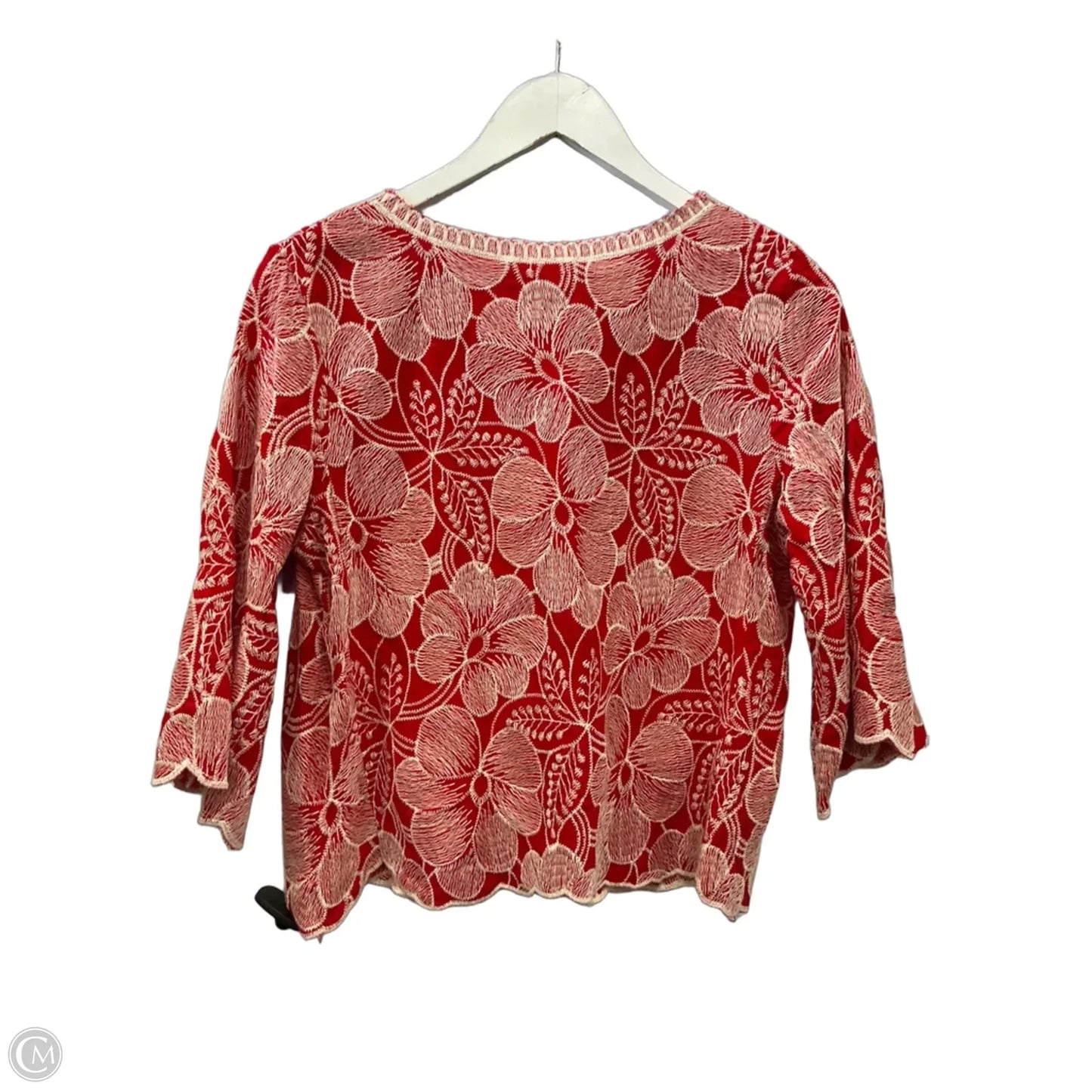 Top 3/4 Sleeve By Solitaire In Red & White, Size: S