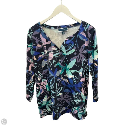 Top 3/4 Sleeve Basic By Karen Scott In Blue, Size: Xl