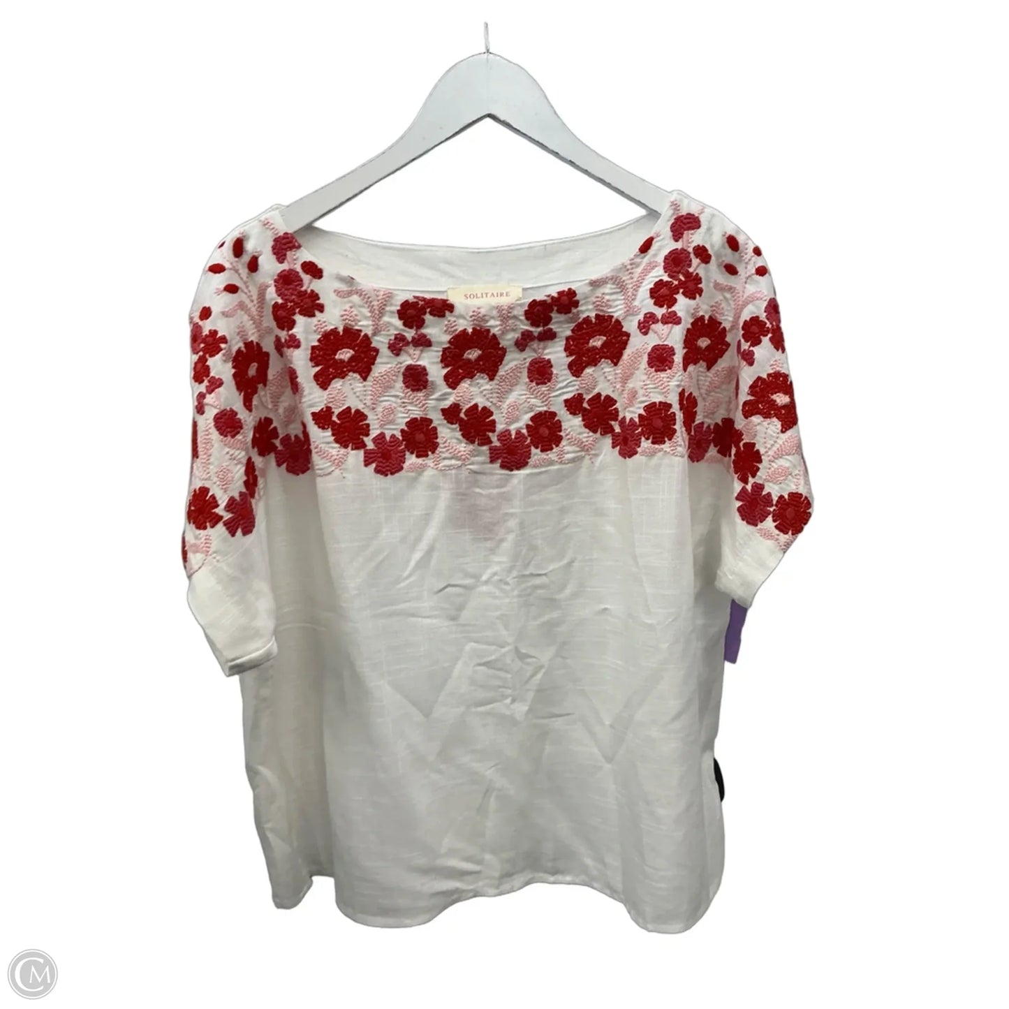 Top Short Sleeve By Solitaire In Cream & Red, Size: Xl