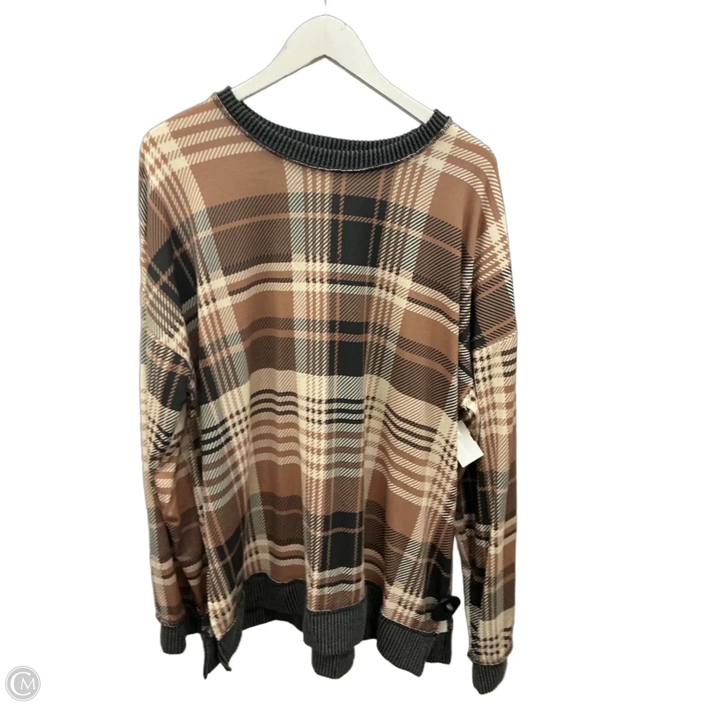 Top Long Sleeve By Heimish Usa In Brown & Cream, Size: 2x