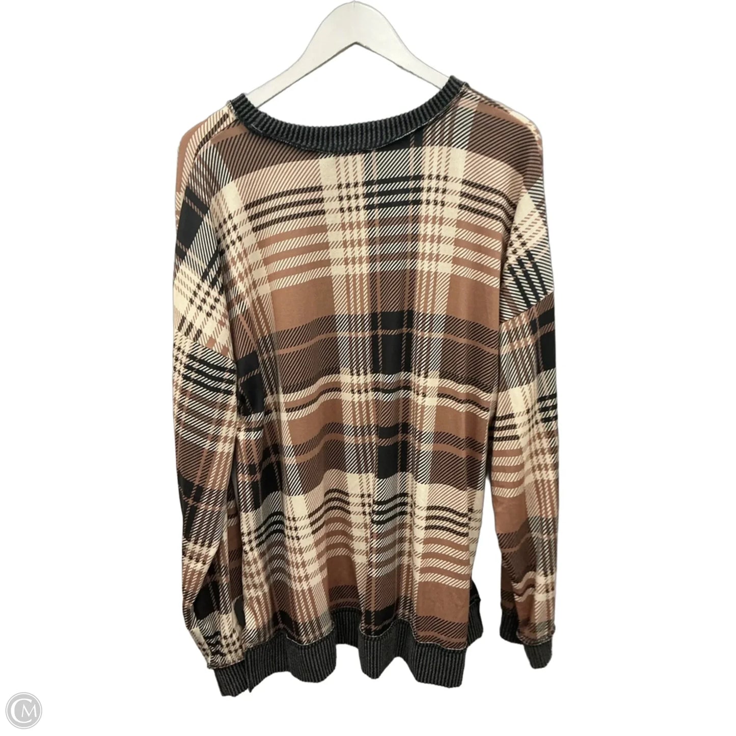 Top Long Sleeve By Heimish Usa In Brown & Cream, Size: 2x