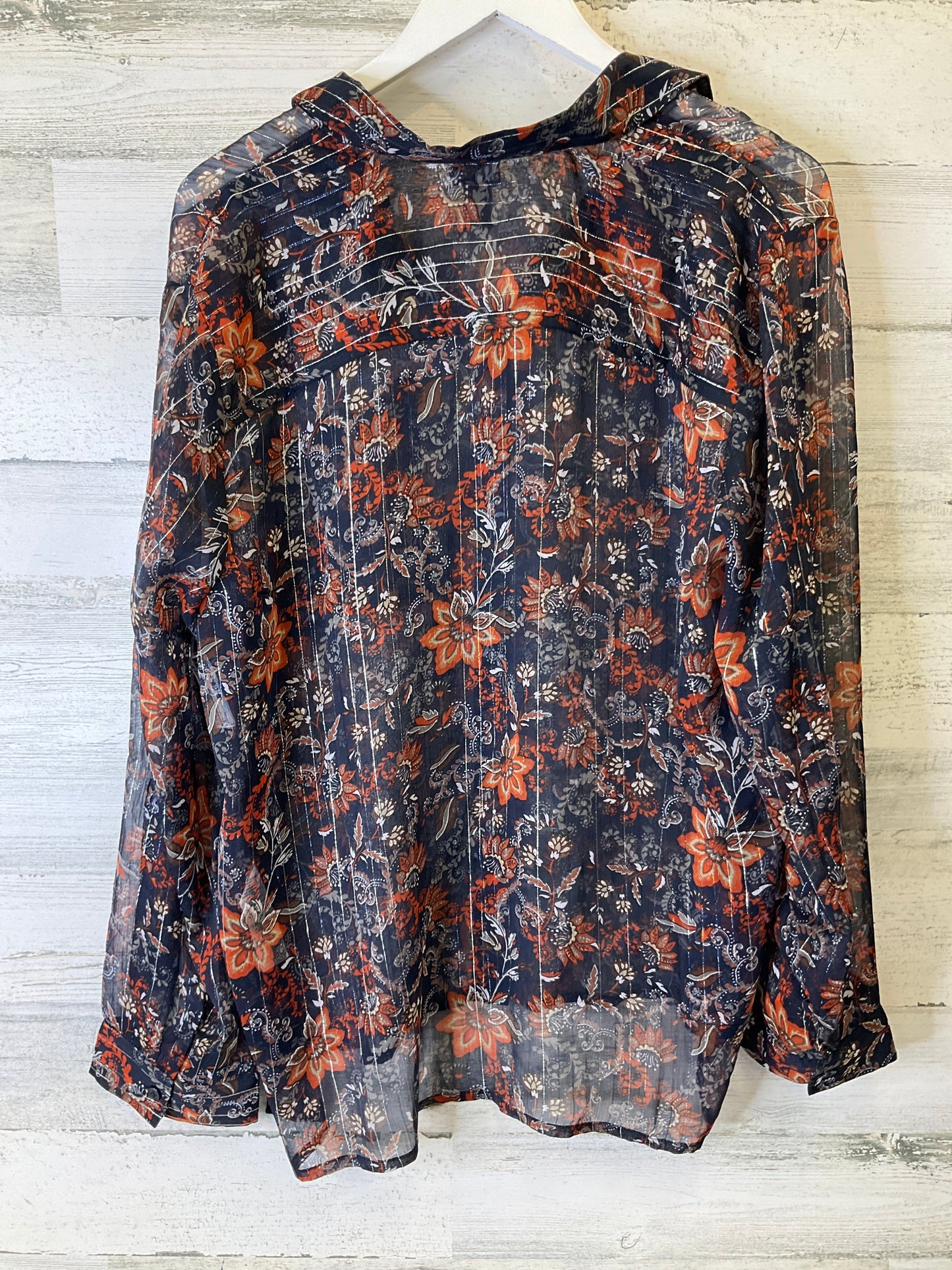 Top Long Sleeve By Chicos In Blue & Orange, Size: Xl