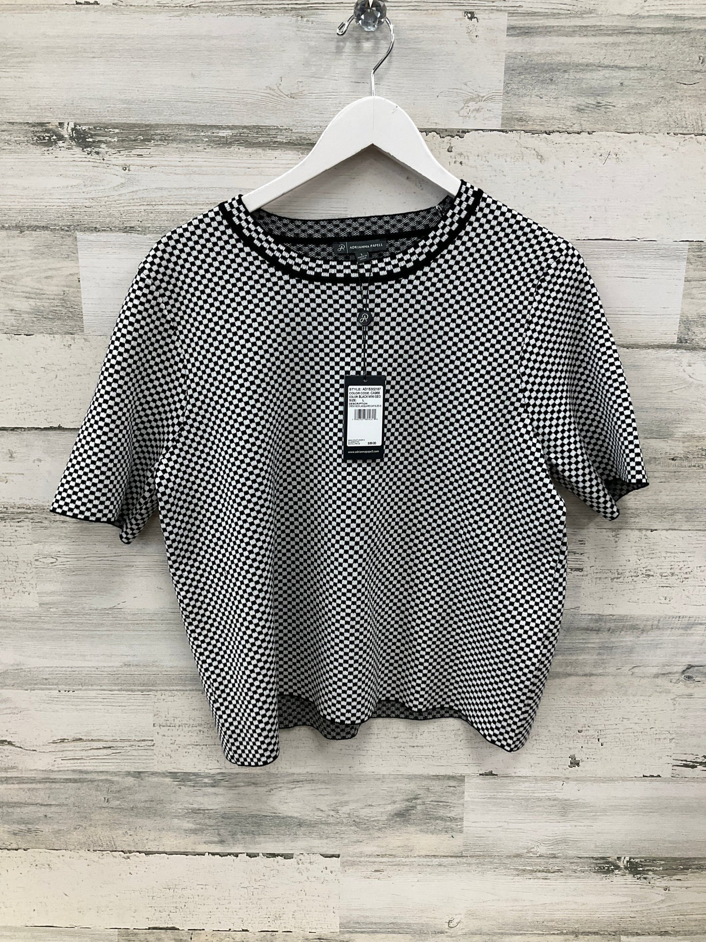 Top Short Sleeve By Adrianna Papell In Black & White, Size: L