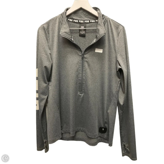 Athletic Top Long Sleeve Collar By Pink In Grey, Size: L