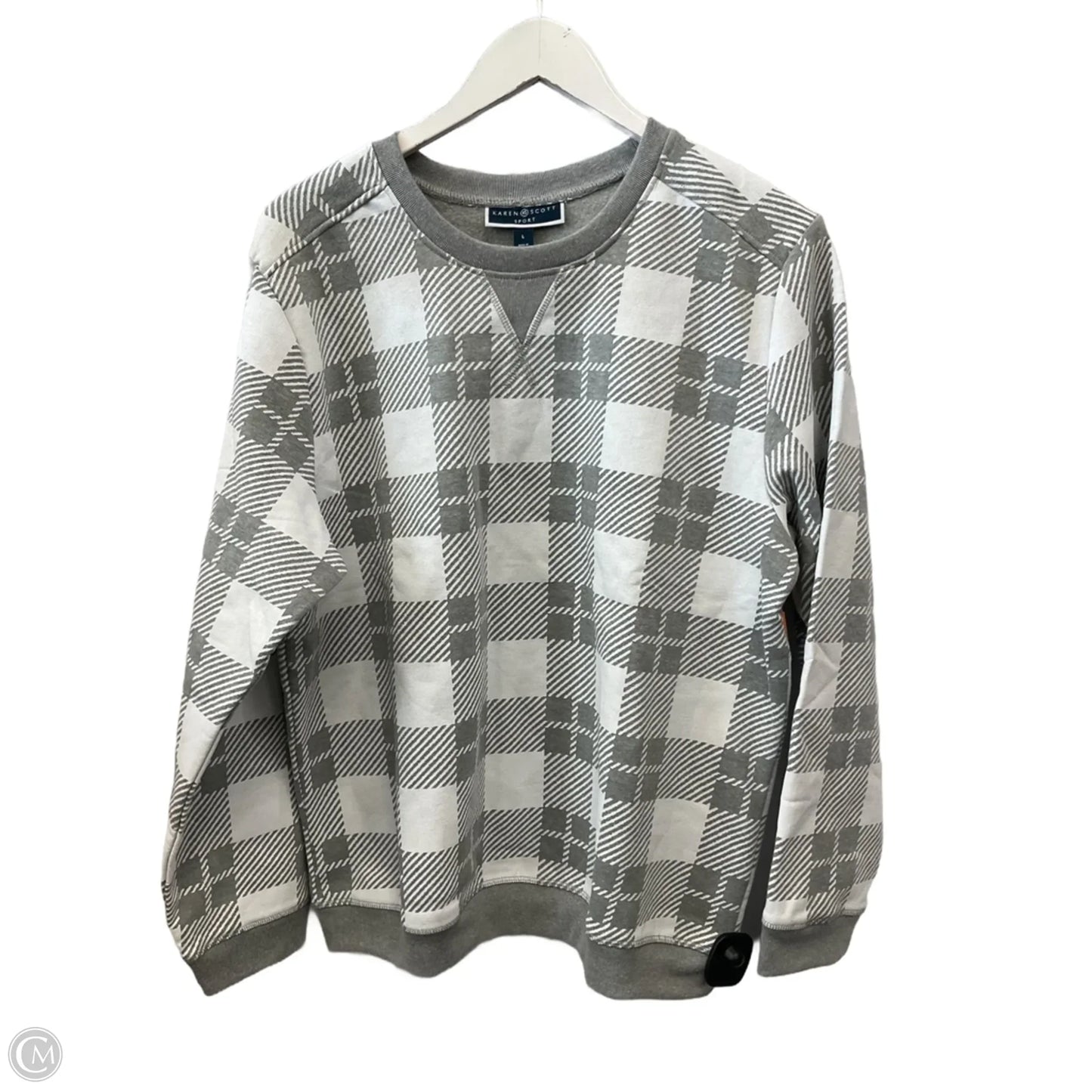 Sweatshirt Crewneck By Karen Scott In Grey & White, Size: L