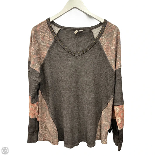 Top Long Sleeve By Cato In Brown, Size: L