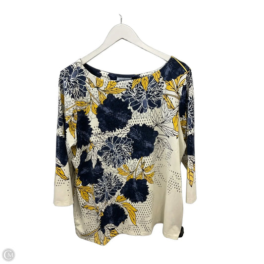 Top 3/4 Sleeve By Charter Club In Blue & Yellow, Size: Xl