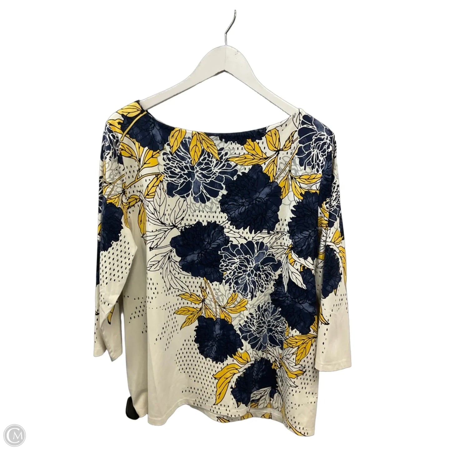Top 3/4 Sleeve By Charter Club In Blue & Yellow, Size: Xl