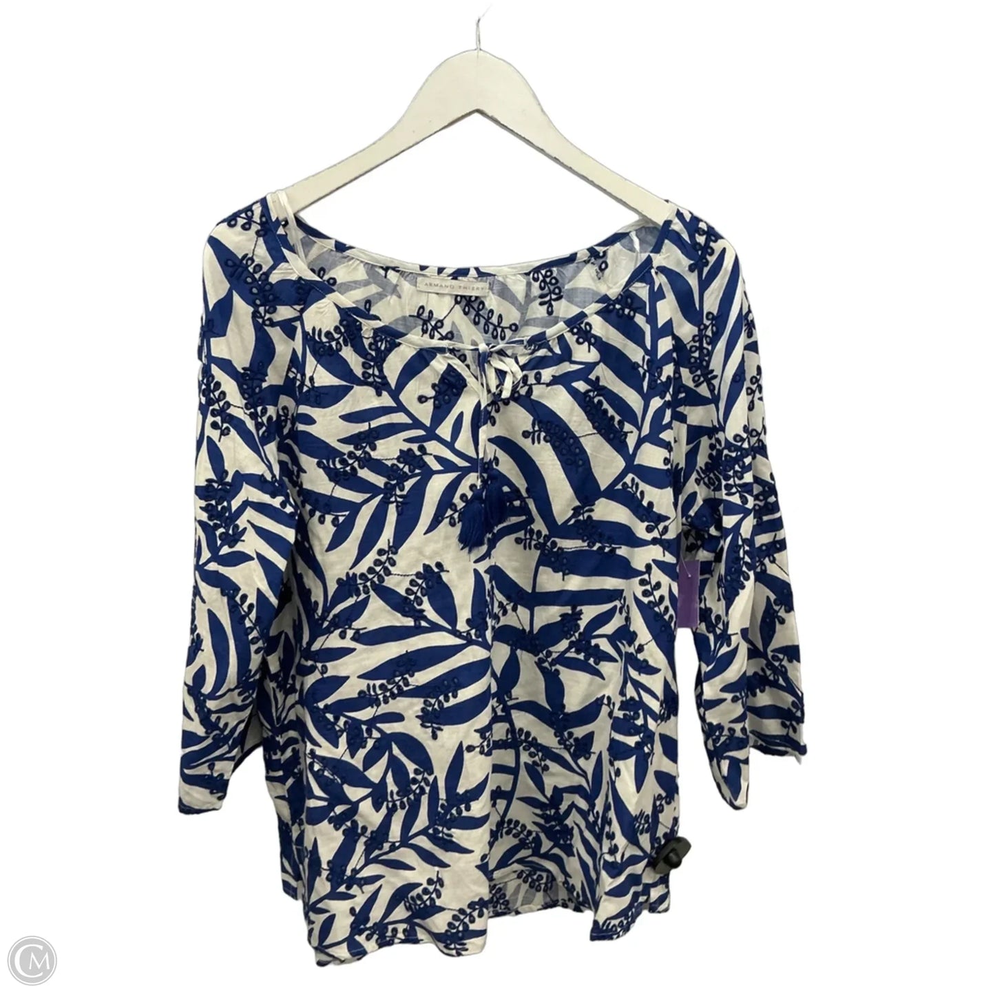 Top 3/4 Sleeve By Clothes Mentor In Blue & White, Size: L
