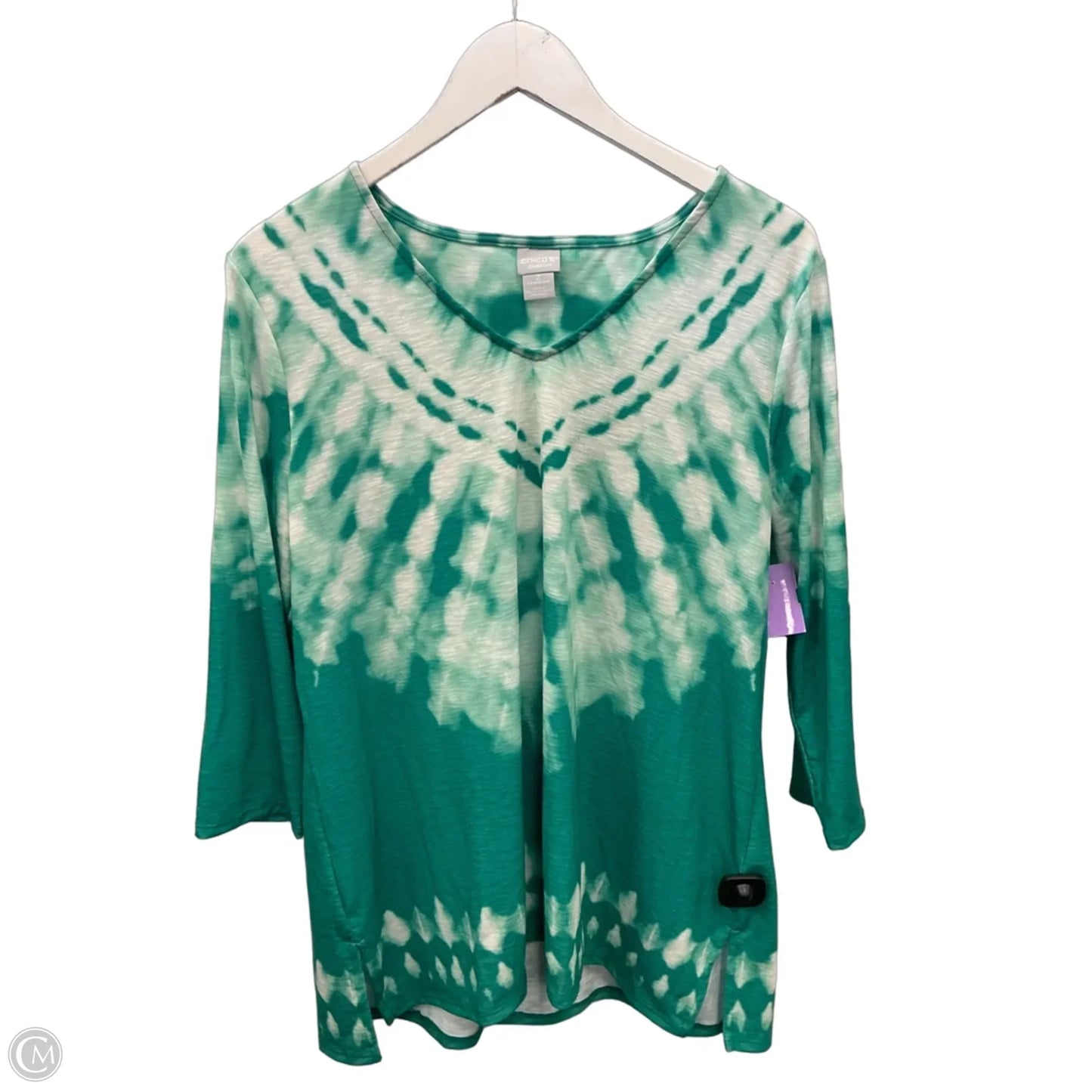 Top 3/4 Sleeve By Chicos In Green, Size: L