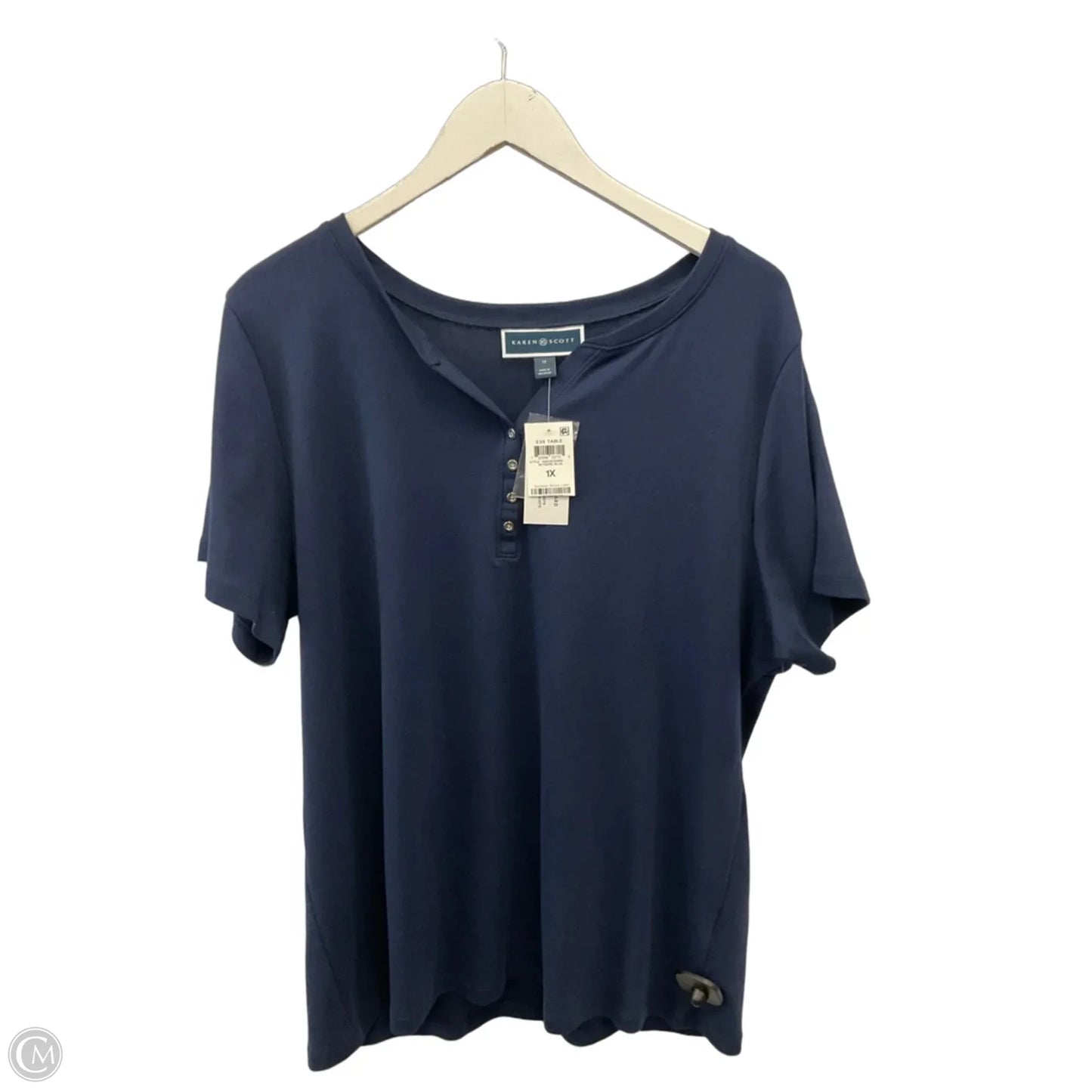 Top Short Sleeve By Karen Scott In Navy, Size: 1x