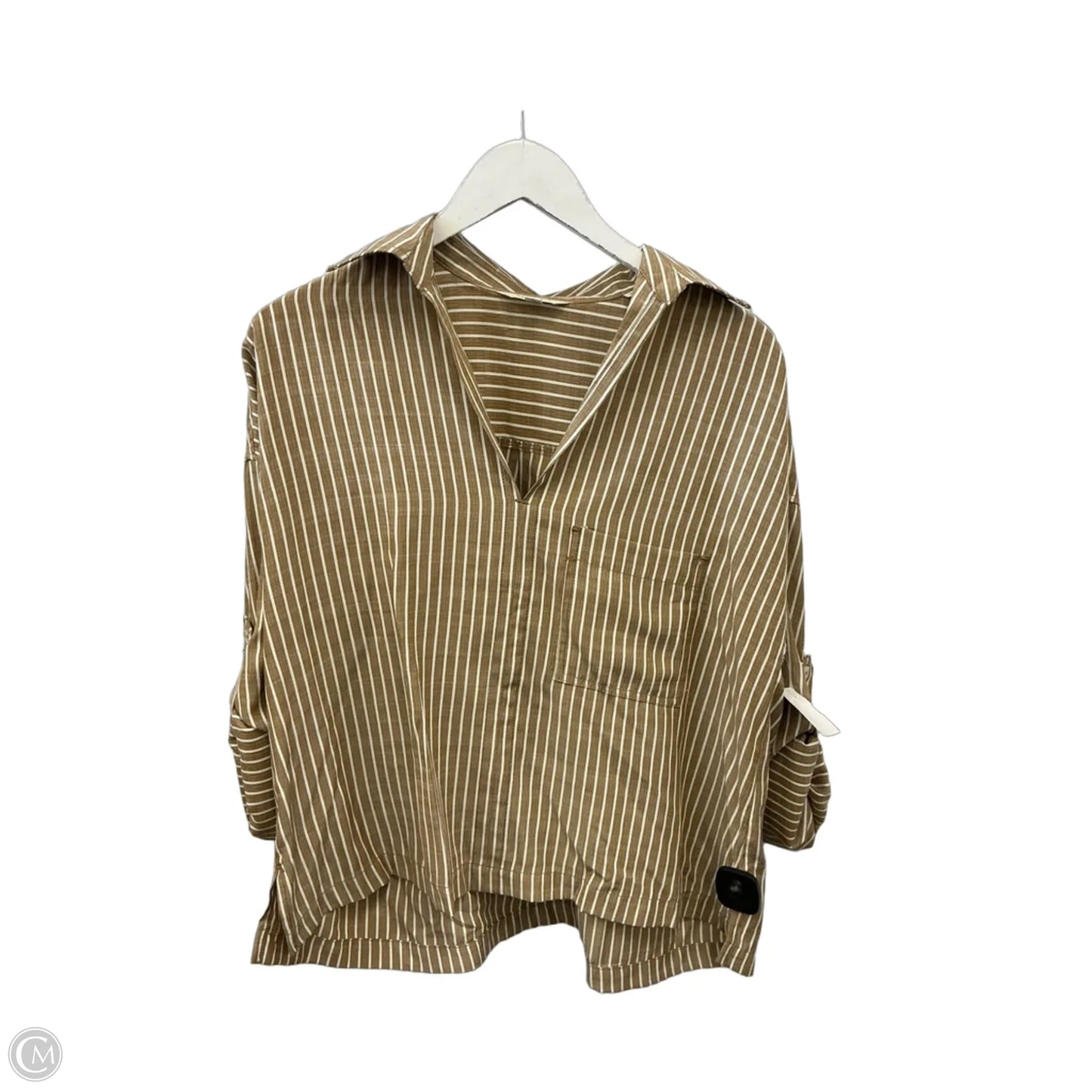 Top 3/4 Sleeve By Max Studio In Tan & White, Size: S