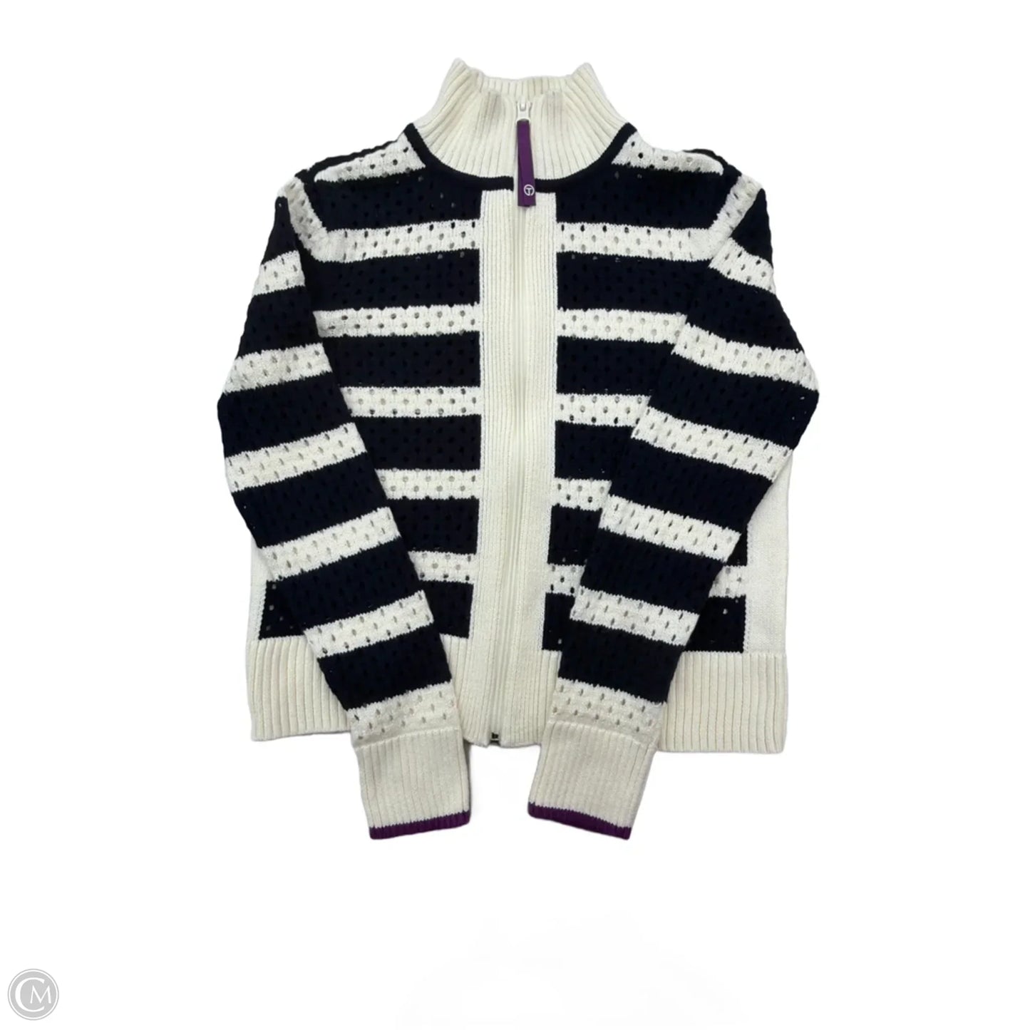 Sweater Cardigan By Talbots In Blue & Cream, Size: S