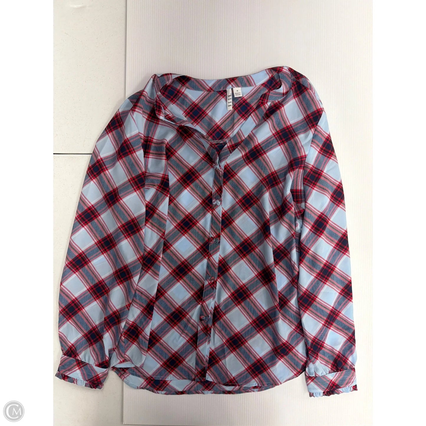 Top Long Sleeve By Elle In Plaid Pattern, Size: M