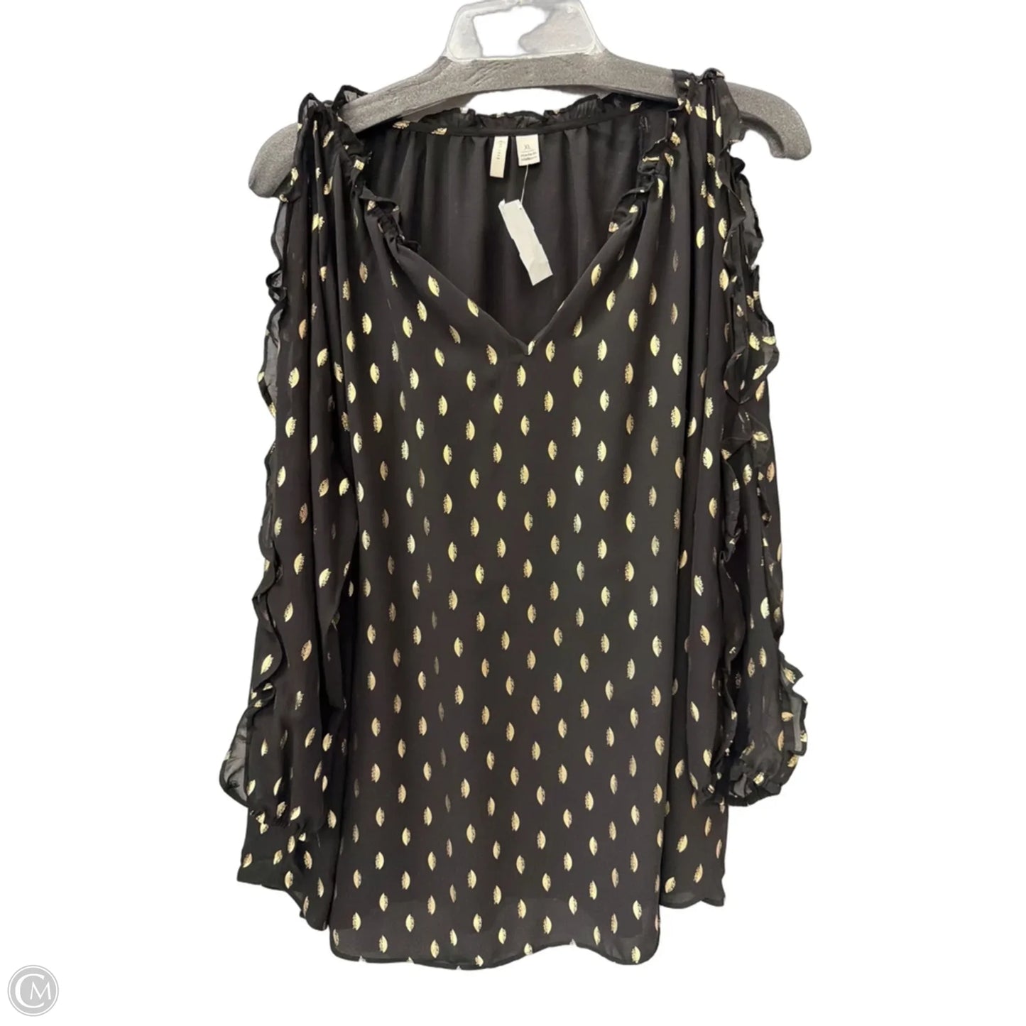 Top Long Sleeve By Cato In Black & Gold, Size: Xl