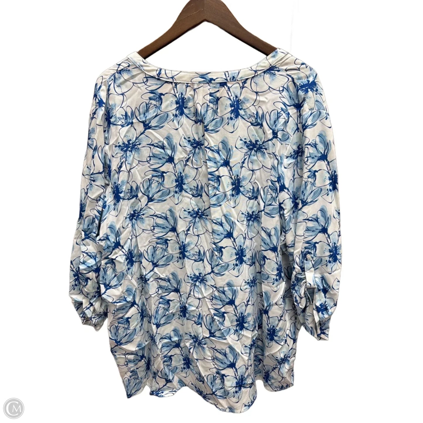 Top Long Sleeve By Basic Editions In Blue & White, Size: 2x