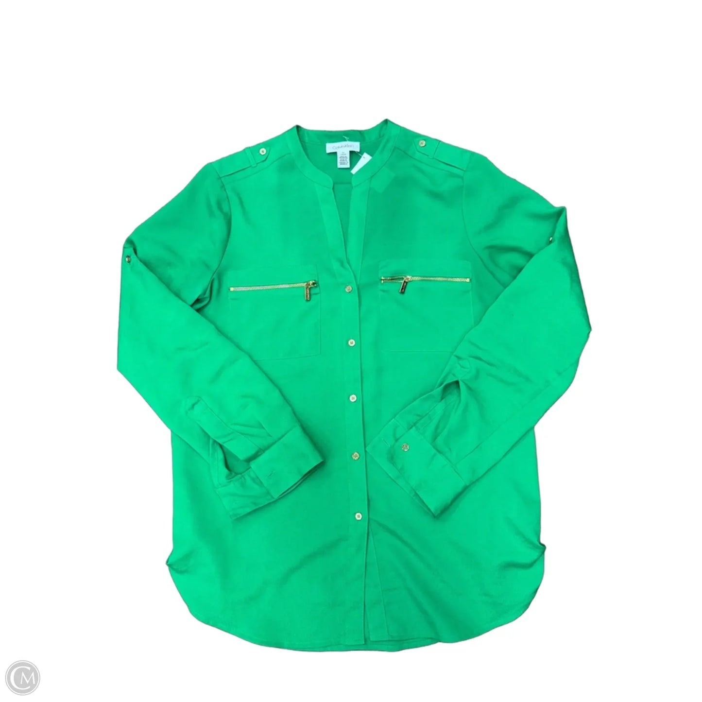 Top Long Sleeve By Calvin Klein In Green, Size: S