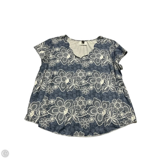 Top Short Sleeve By Cmf In Blue & White, Size: 3x