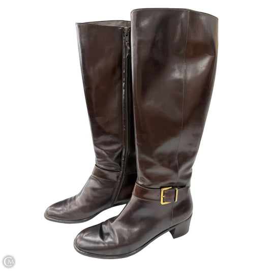 Boots Luxury Designer By Ferragamo In Brown, Size: 7