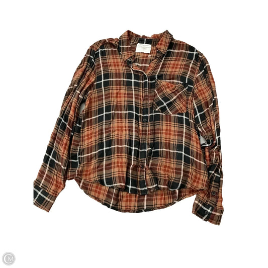 Top Long Sleeve By Beachlunchlounge In Plaid Pattern, Size: M