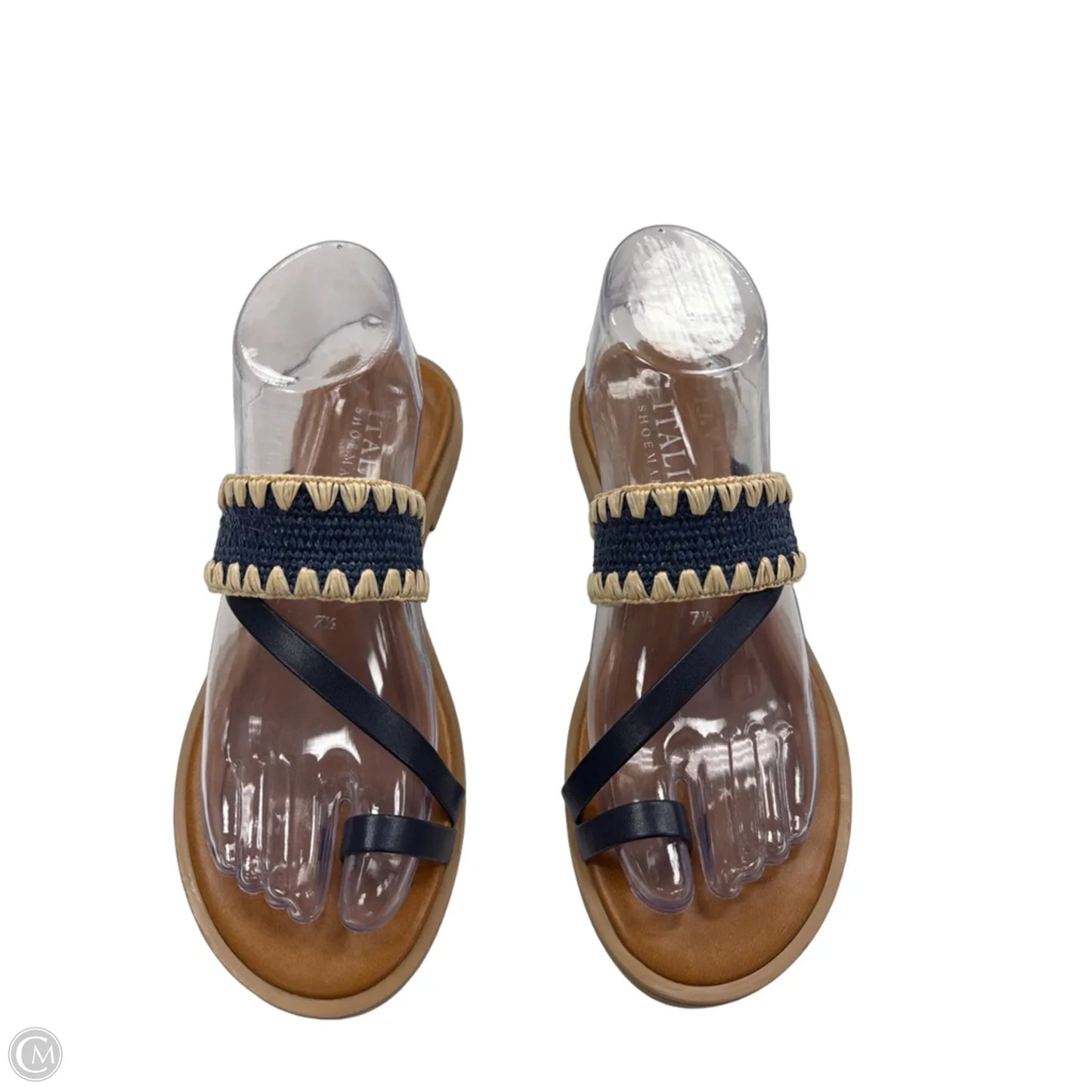 Sandals Flats By Italian Shoemakers In Blue & Cream, Size: 7.5