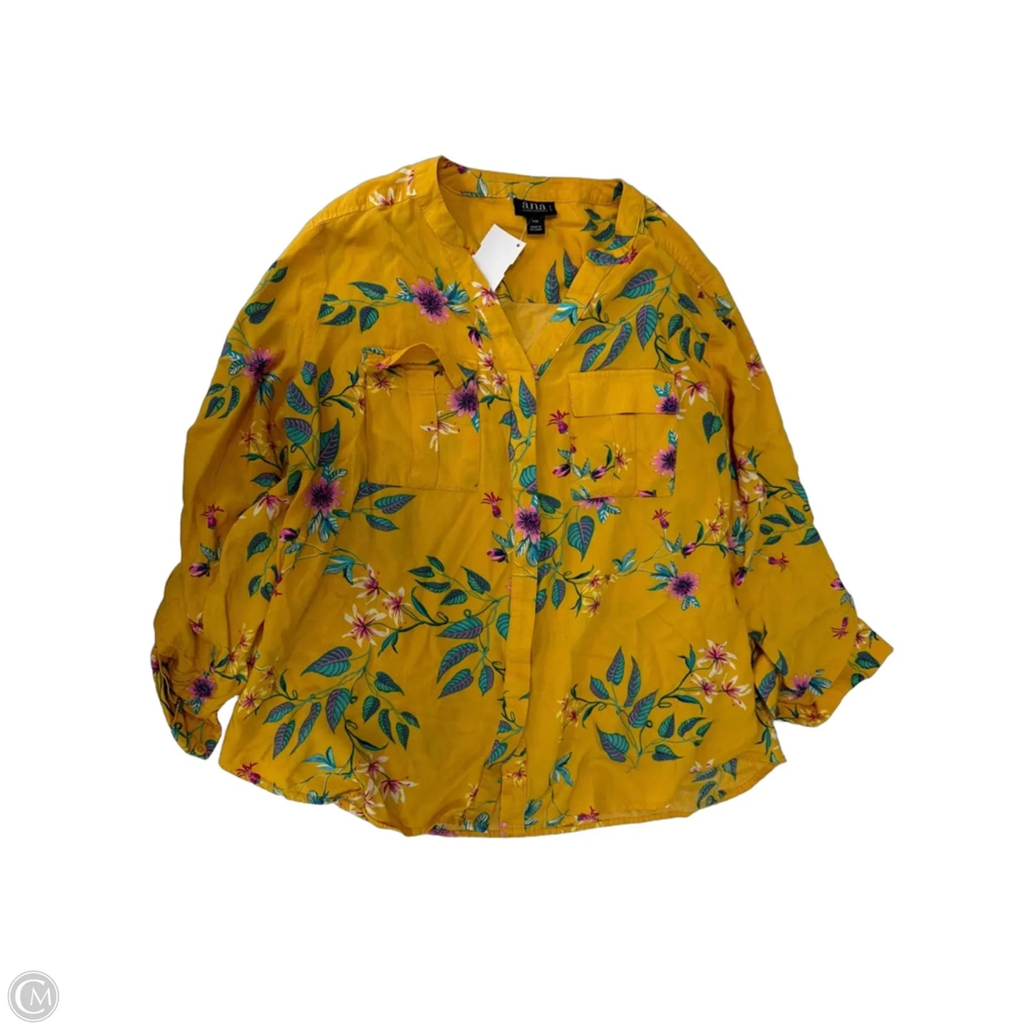 Top 3/4 Sleeve By Ana In Floral Print, Size: Mp