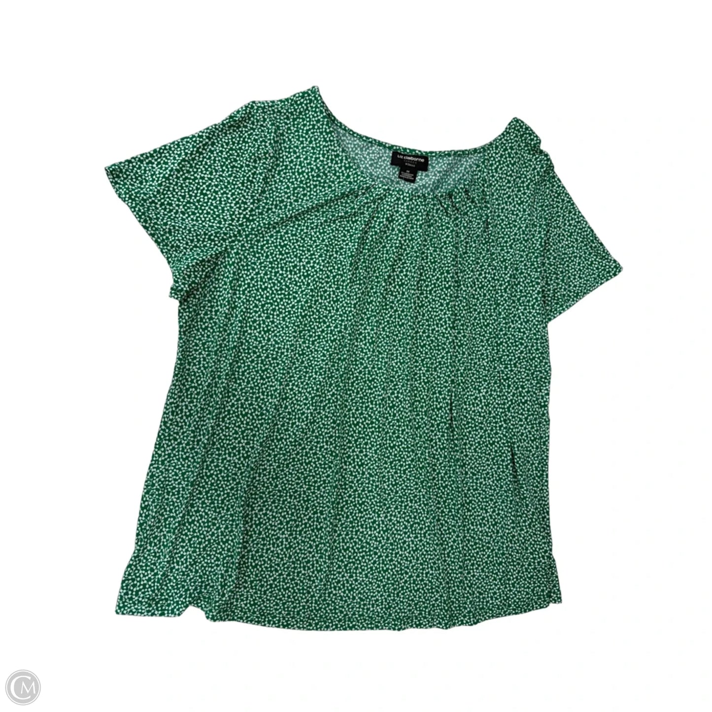 Top Short Sleeve By Liz Claiborne In Green & White, Size: 3x