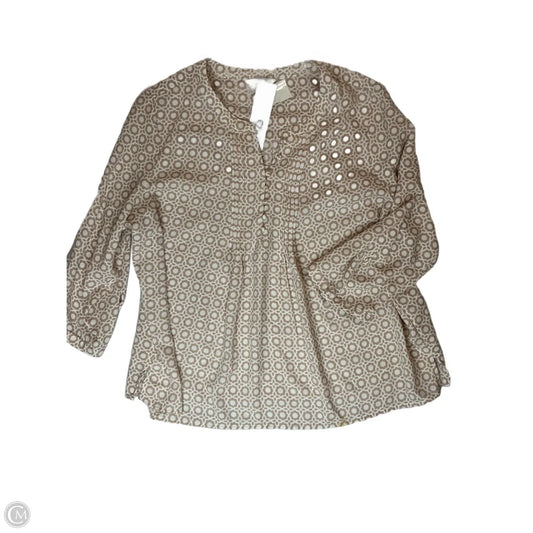 Top Long Sleeve By Croft And Barrow In Brown & White, Size: 1x