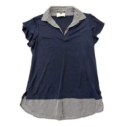 Top Short Sleeve By Adrianna Papell In Blue & White, Size: S