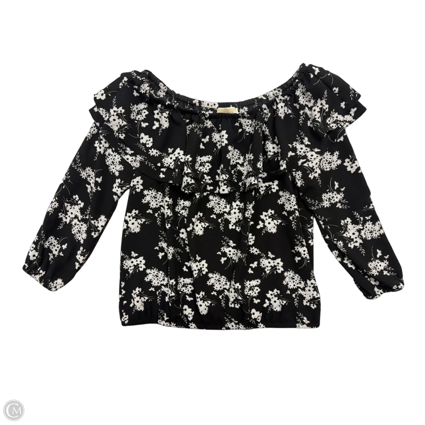 Top 3/4 Sleeve By Michael By Michael Kors In Black & White, Size: L