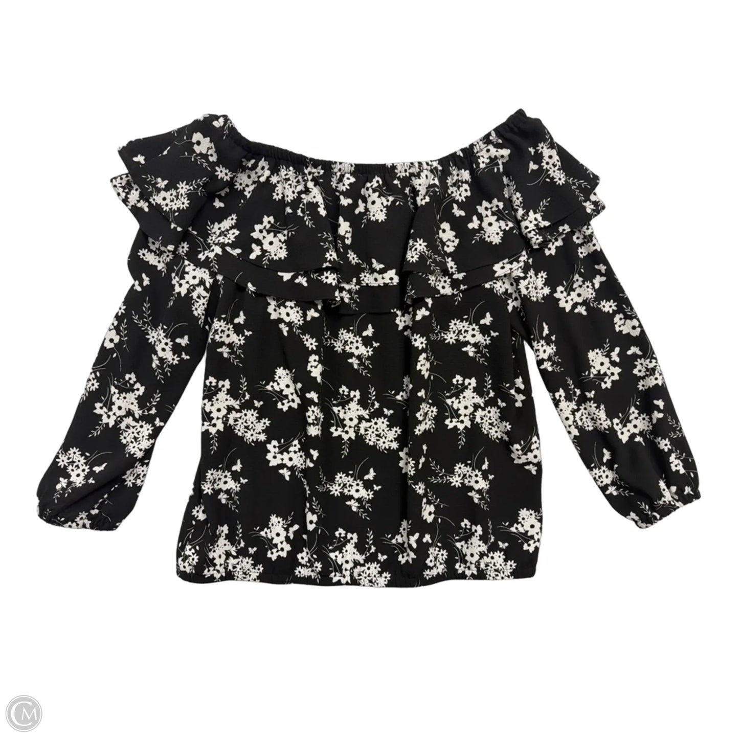Top 3/4 Sleeve By Michael By Michael Kors In Black & White, Size: L