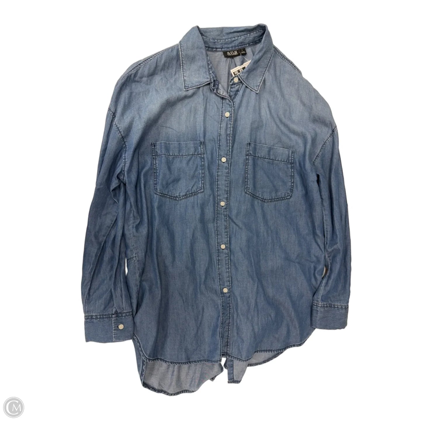Top Long Sleeve By Ana In Blue Denim, Size: L
