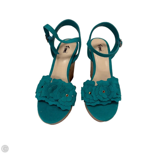 Sandals Heels Wedge By Fioni In Teal, Size: 6.5