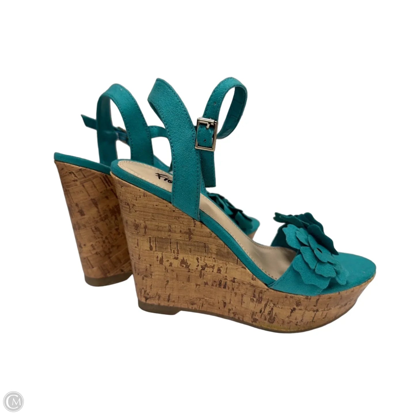 Sandals Heels Wedge By Fioni In Teal, Size: 6.5