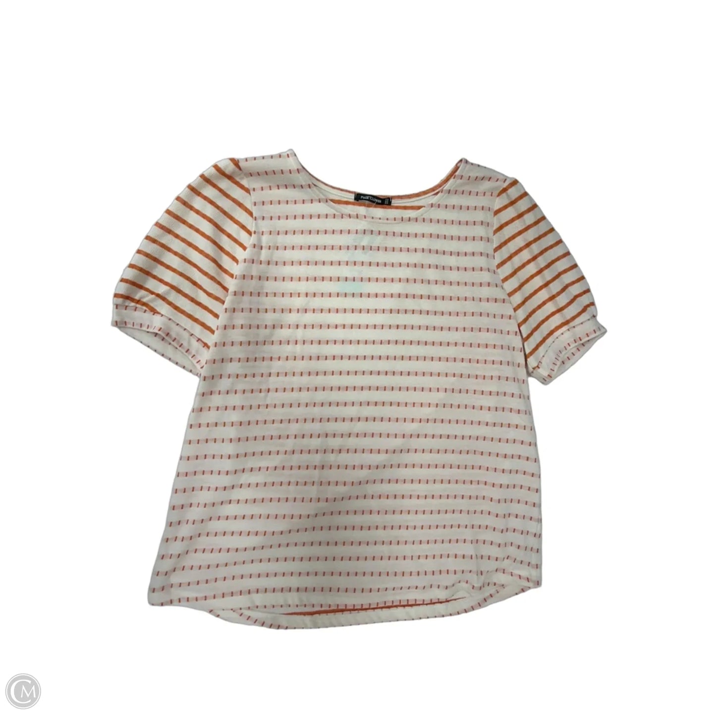 Top Short Sleeve By Pink Clover In Cream & Orange, Size: L