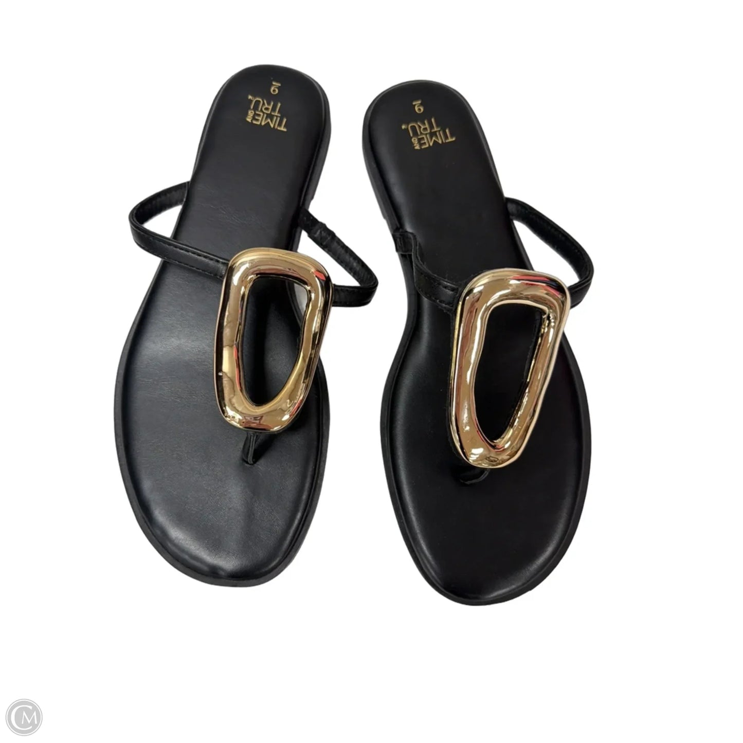 Sandals Flats By Time And Tru In Black & Gold, Size: 9