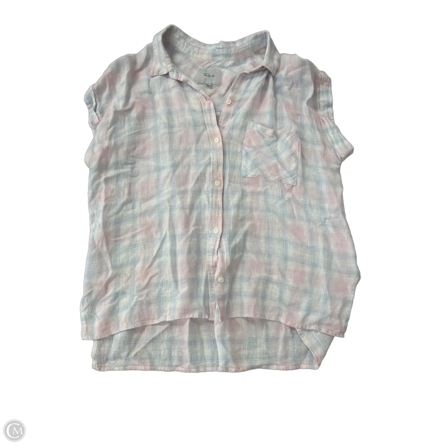 Top Short Sleeve By Rails In Plaid Pattern, Size: L