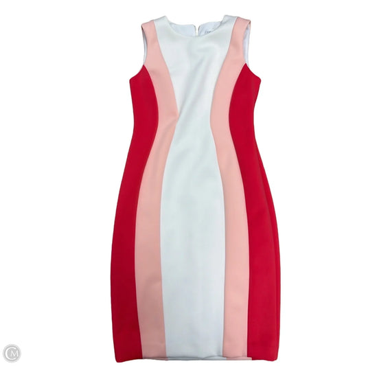 Dress Casual Midi By Calvin Klein In Pink & White, Size: 8