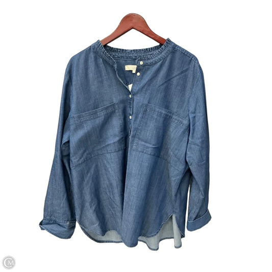 Top Long Sleeve By Loft In Blue Denim, Size: Xl