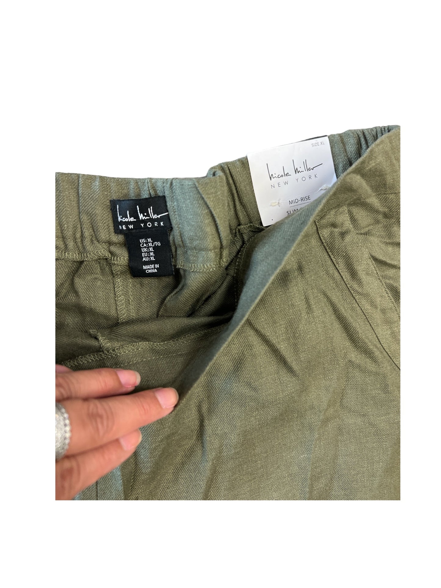 Olive Pants Linen Nicole Miller, Size Xl