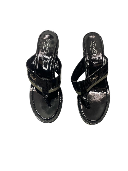 Sandals Heels Wedge By Coach In Black, Size: 8.5