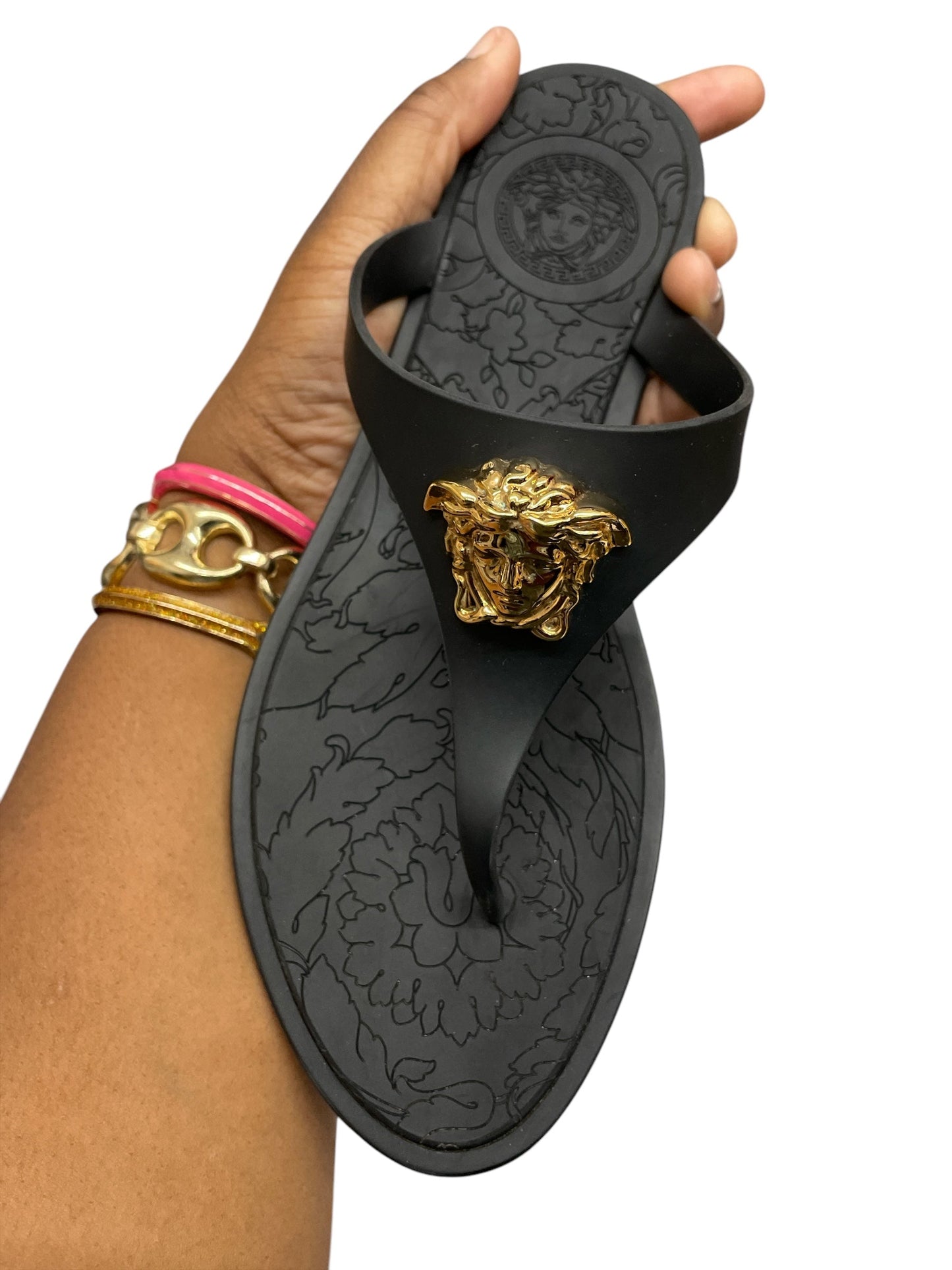 Sandals Luxury Designer By Versace In Black